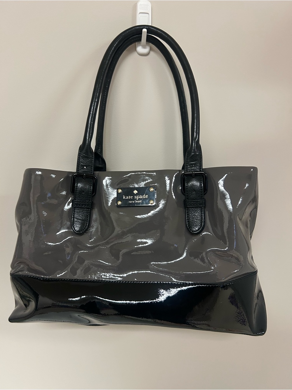 kate spade Gray and Black Patent Tote